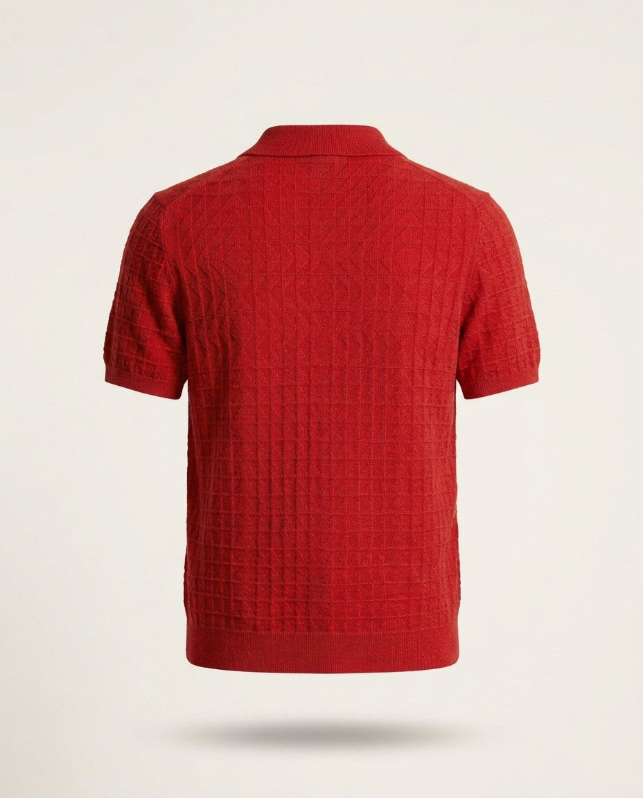 Men's Red Textured Polo Shirt