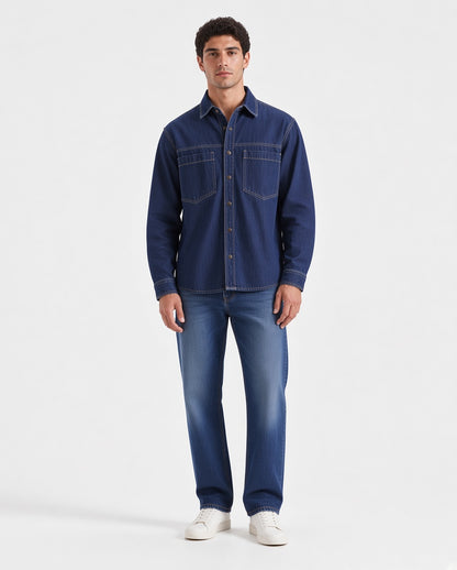 Denim Shirt with Stitching Details