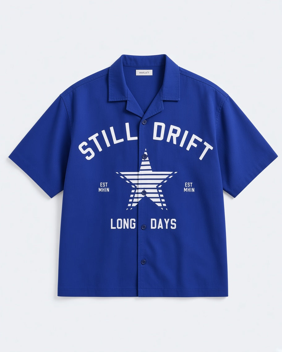 Blue Graphic Button Up Shirt Men