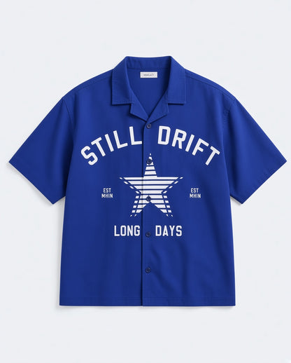 Blue Graphic Button Up Shirt Men