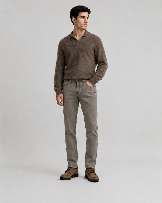 Men's Taupe Grey Straight-Fit Jeans
