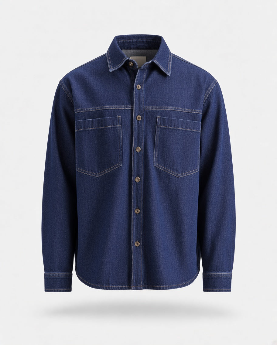 Denim Shirt with Stitching Details