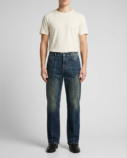 Men's Dark Blue Vintage Wash Straight Jeans