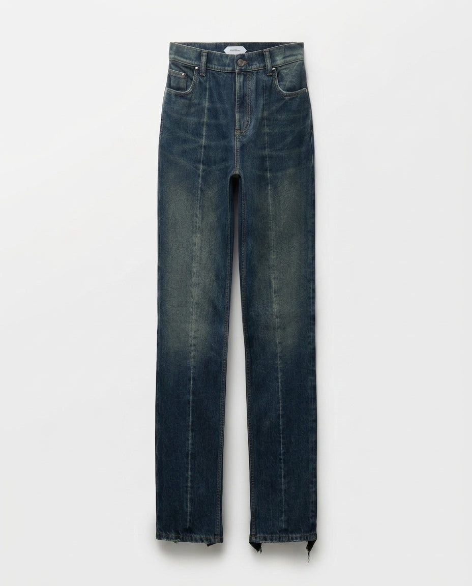 Men's Dark Blue Vintage Wash Straight Jeans 3