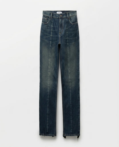 Men's Dark Blue Vintage Wash Straight Jeans 3