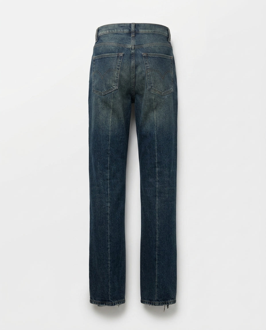 Men's Dark Blue Vintage Wash Straight Jeans 4