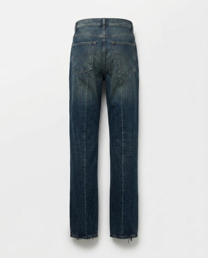 Men's Dark Blue Vintage Wash Straight Jeans 4