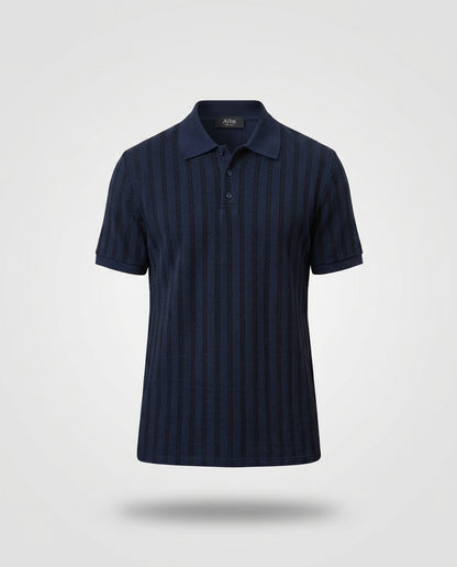Men's Navy Blue Textured Polo Shirt