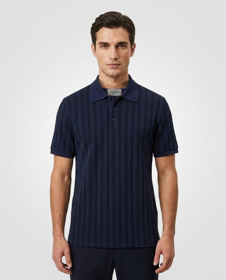 Men's Navy Blue Textured Polo Shirt 2