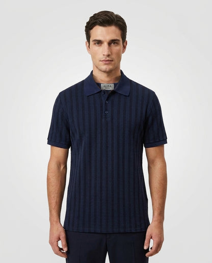 Men's Navy Blue Textured Polo Shirt 2