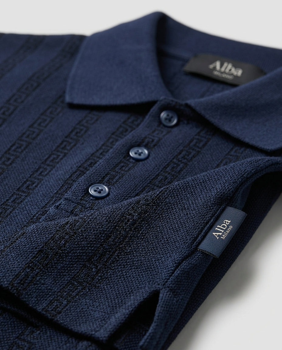 Men's Navy Blue Textured Polo Shirt