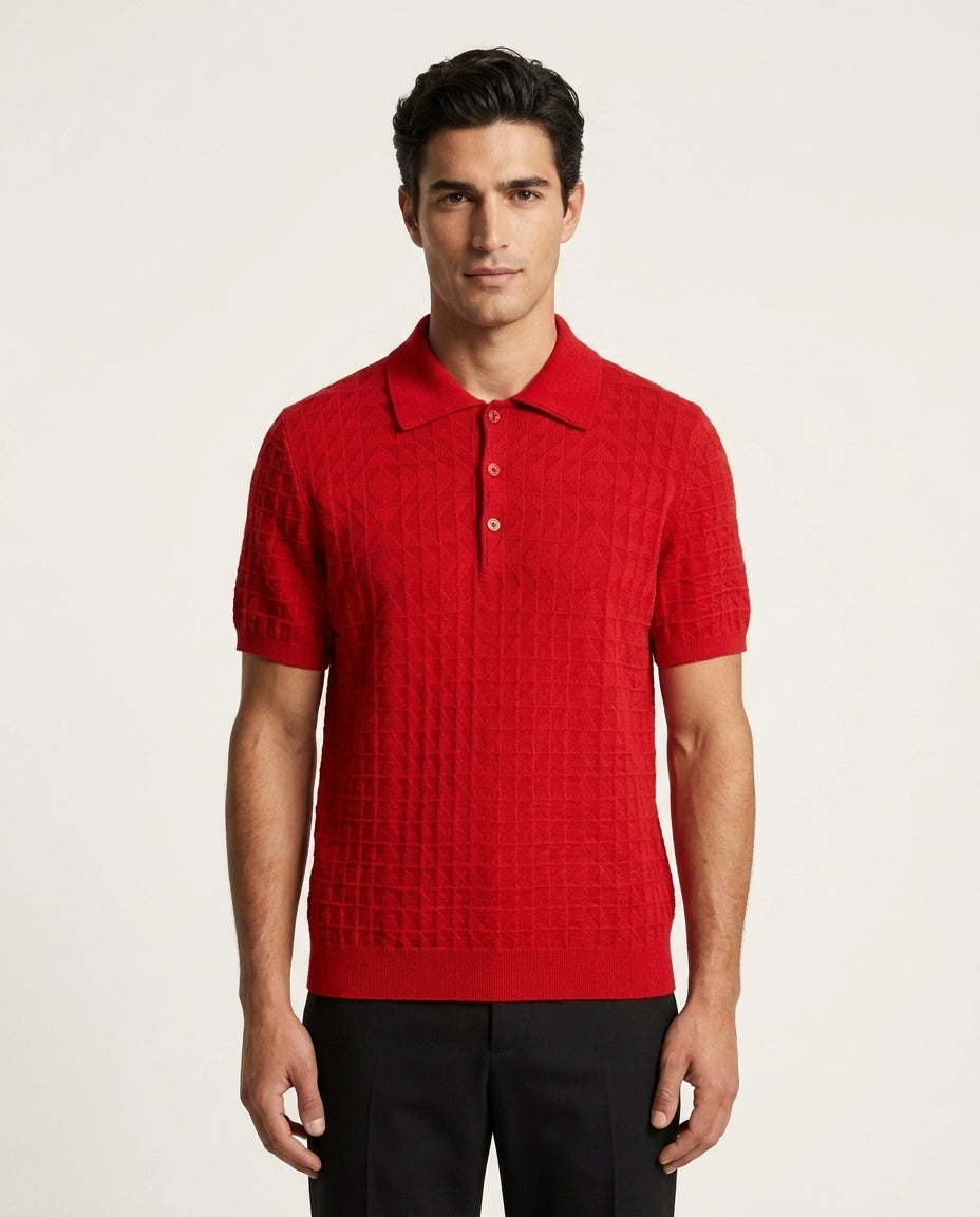 Men's Red Textured Polo Shirt