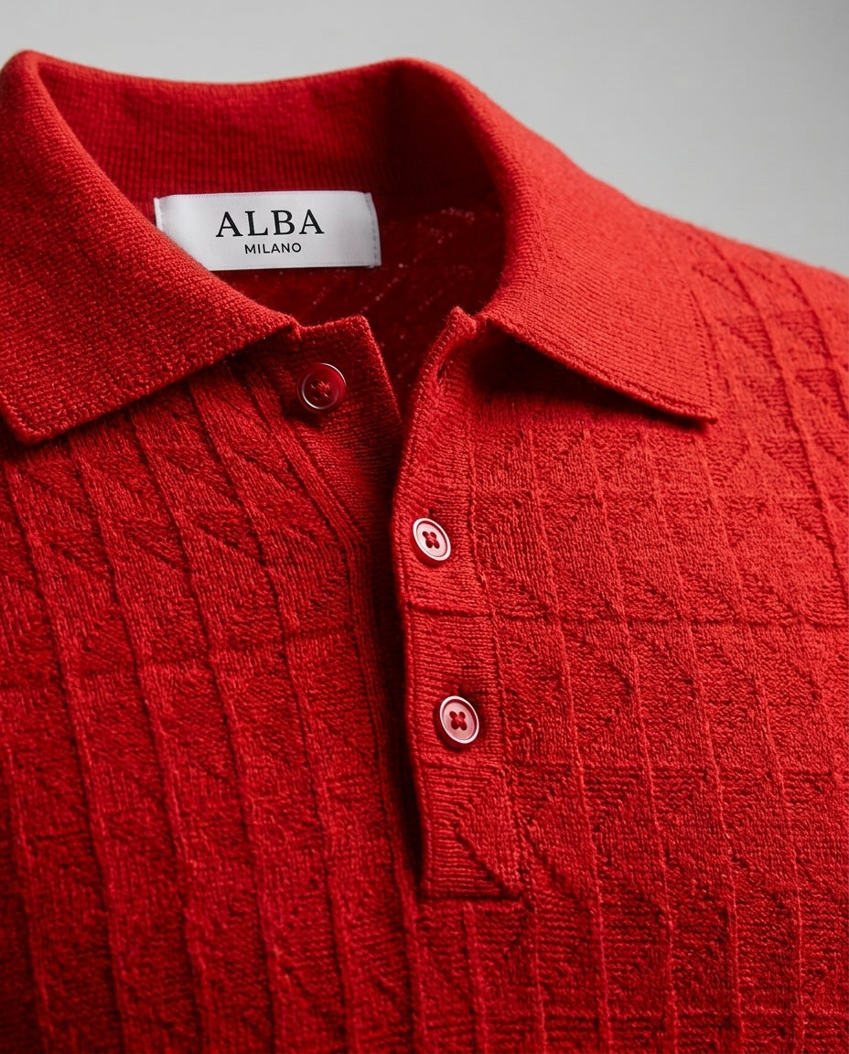 Men's Red Textured Polo Shirt