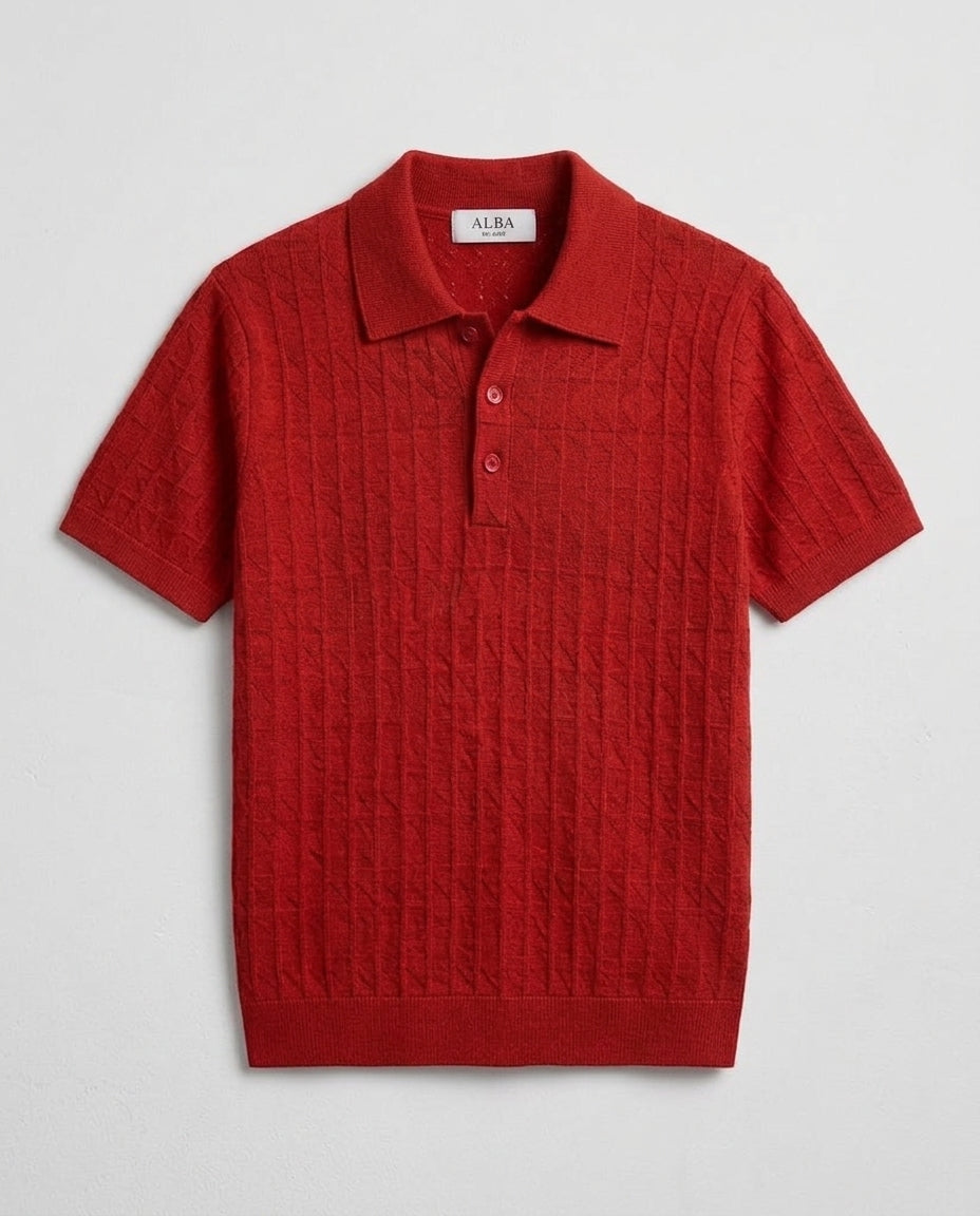 Men's Red Textured Polo Shirt