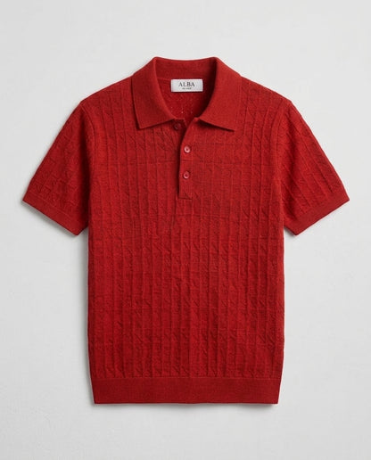 Men's Red Textured Polo Shirt